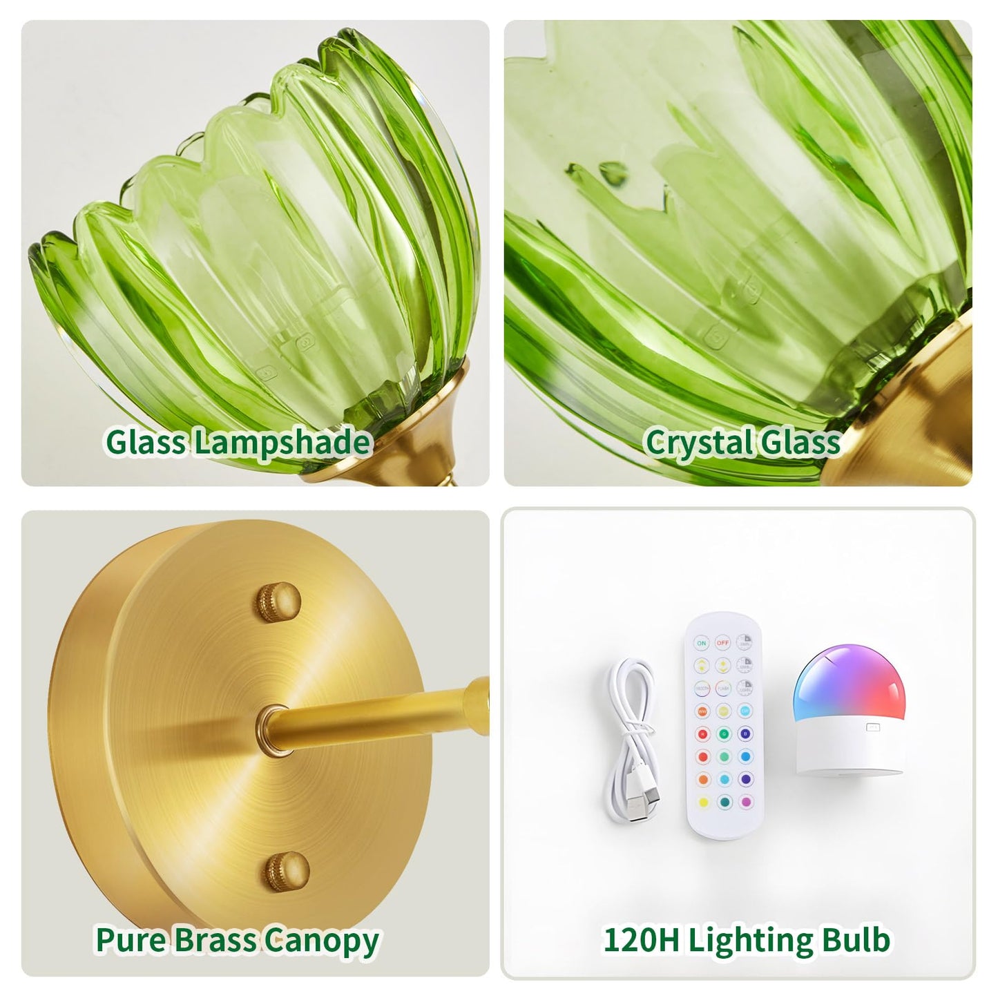 SoodMi Battery Operated Wall Sconce Set of 2, Rechargeable Wireless Wall Sconce Lights with Glass Lampshade, 5000mAh Dimmable Bulbs with Remote,15 Colors Wireless Wall Lamps for Bedroom Living Room