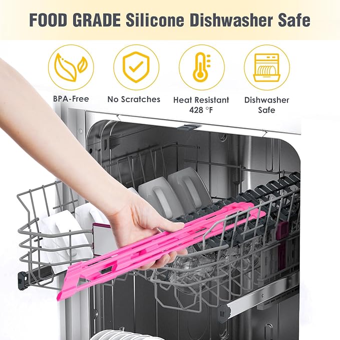 Tomorotec Compact Silicone-Coated Triangle Dish Drying Rack for Sink Corner - Foldable Stainless Steel Over-The-Sink Organizer and Storage Shelf (Hot Pink)