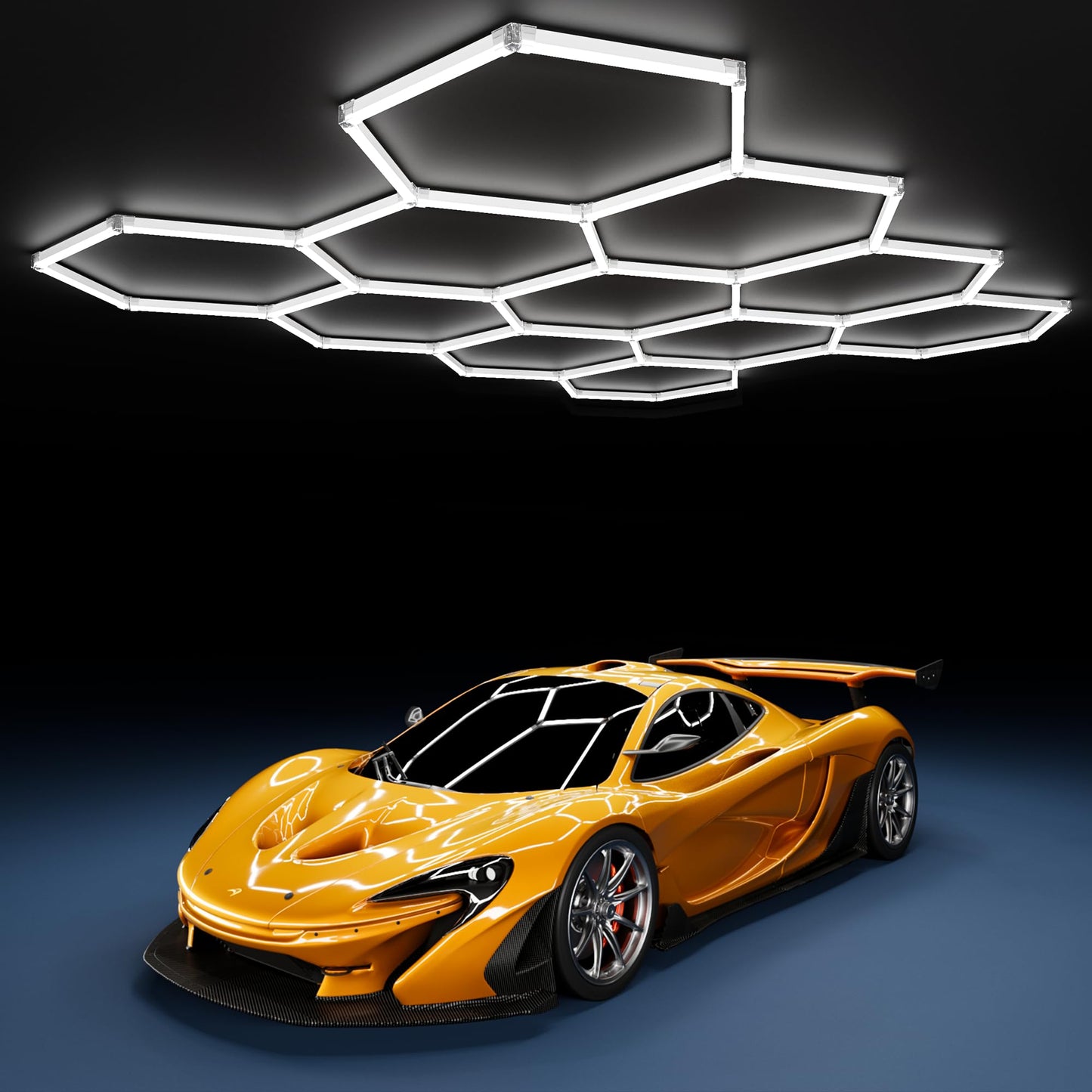 MODERN 11Grids Hexagon Garage Light: 48Pack 384W 47000LM High Brightness Hexagon Garage Lights-Easy Install Honeycomb Ceiling Lights for Warehouse, Gym Basement, Exhibition Hall