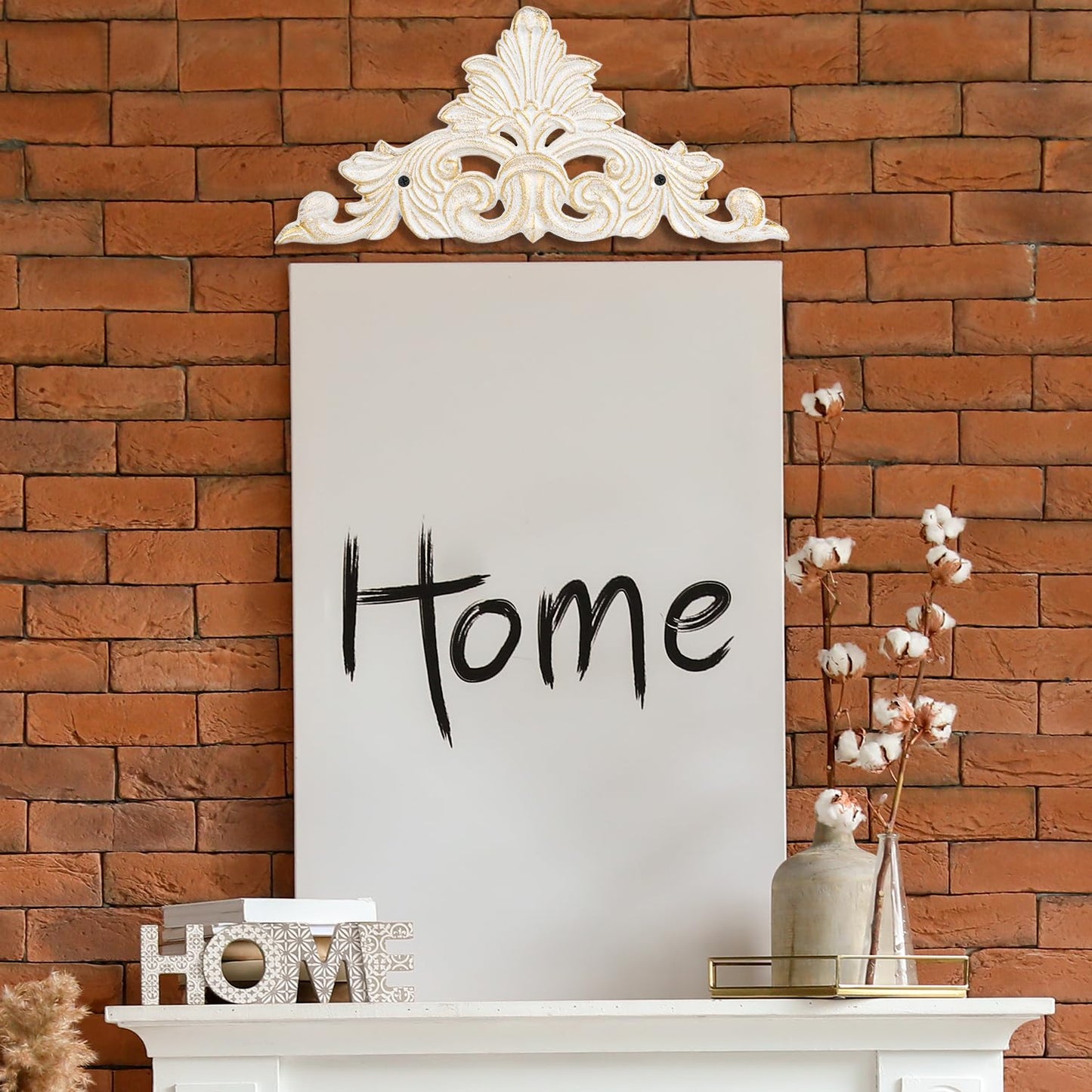 Sungmor Victorian Style Cast Iron Wall Plaque, Antique White Fleur De Lis Design Metal Wall Art Decor - 11.8 Inch Carved Decorative Plaque for Doorway, Fireplace Accent