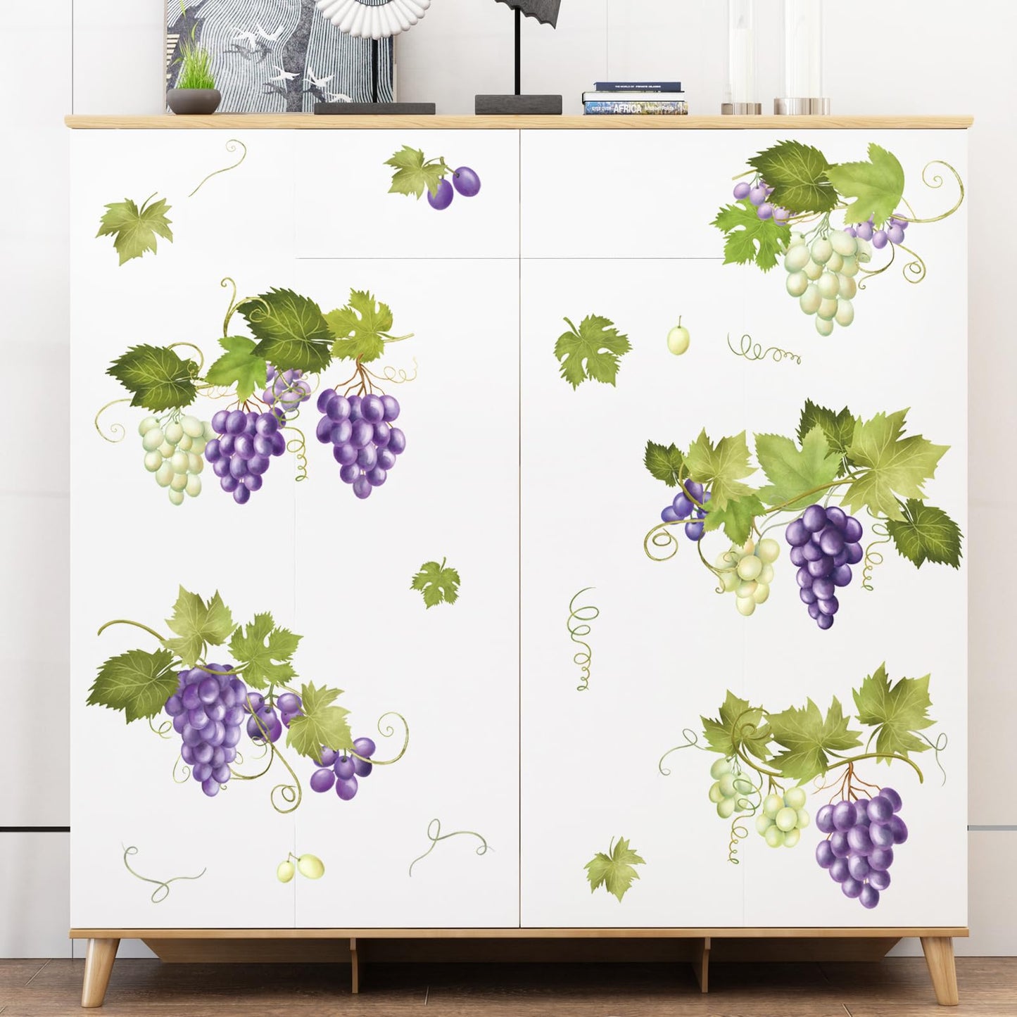 Supzone Green Vine Leaves Wall Decals, Summer Grape Vine Branches Wall Stickers, Peel and Stick Vinyl Wall Art Decor for Living Room Bedroom Furniture Cabinet Decor
