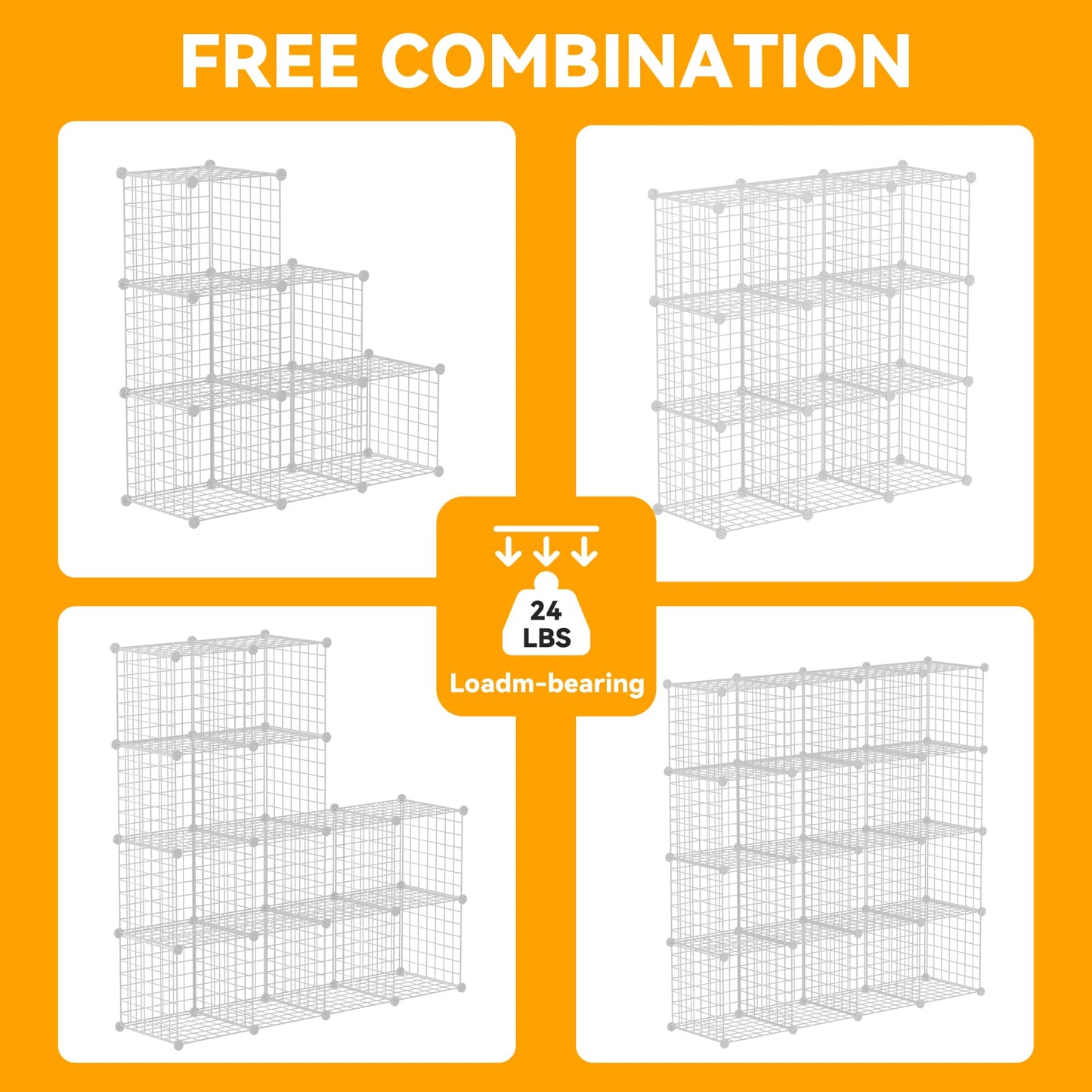 HUBSON Wire Cube Storage Organizer, Book/Toy/Craft/Potted Plants and petCloset Organizers and Storage Shelves, 20-Cube Freely Combinable Metal Grids Storage Shelf, White Iron