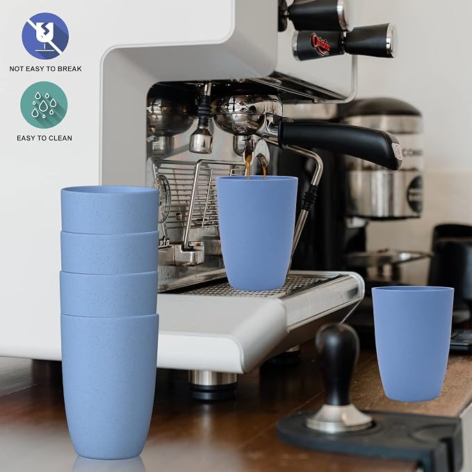 Wrova Wheat Straw Cups 6 PCS Good Alternative to Plastic Reusable Cups 12 oz Unbreakable Drinking Cup Reusable Dishwasher Safe Water Plastic Glasses Light Blue