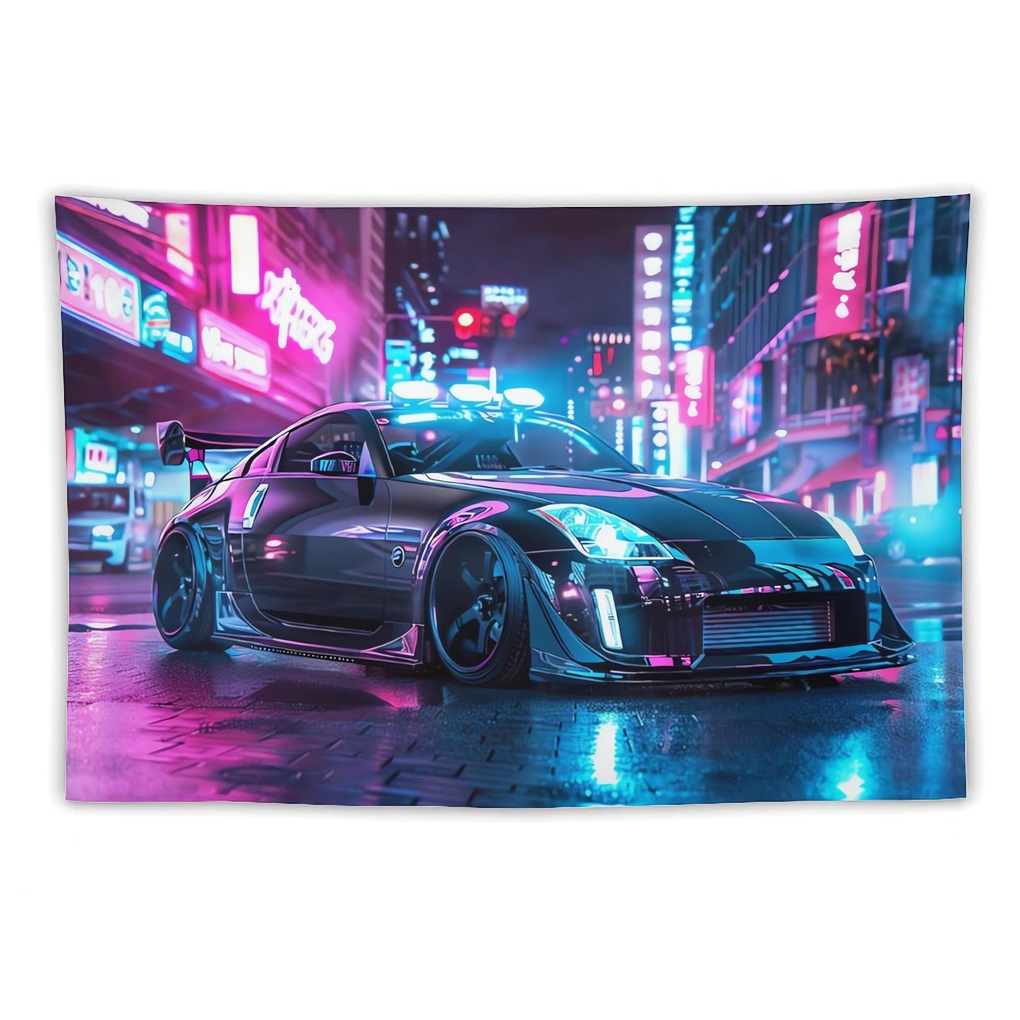 ANMOGID Neon Car Tapestry Wall Hanging Retro 350Z Street Tapestry Wall Hanging Aesthetic Decoration For Bedroom Living Room Wall Art Tapestries 60" x 40"