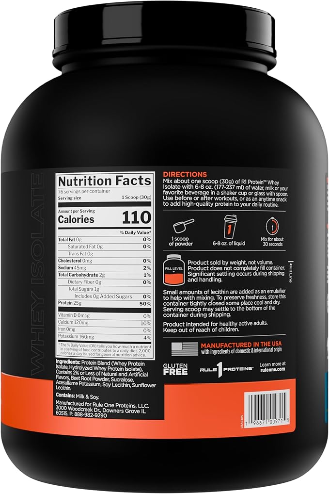 Rule 1 R1 Protein Whey Isolate - with 25g Protein & 6g BCAA Exclusively from Isolated & Hydrolyzed Sources for Workout Recovery (5 Pounds*, Fruity Cereal)