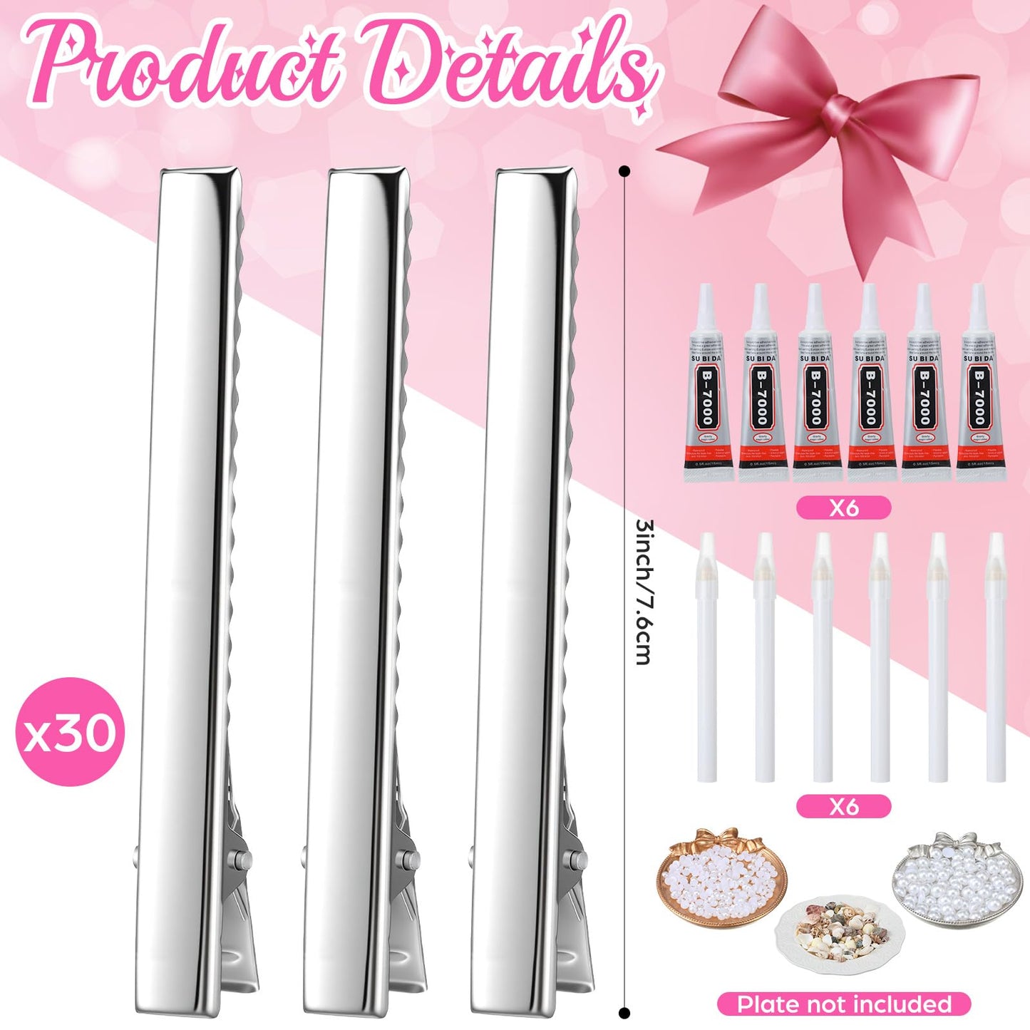 XunYee 30 Set DIY Hair Clips Kit Decorating Alligator Hair Clips to Craft Kit with Shells Pearls Dotting Pen Glue for Women Crafting Night DIY Party Supplies