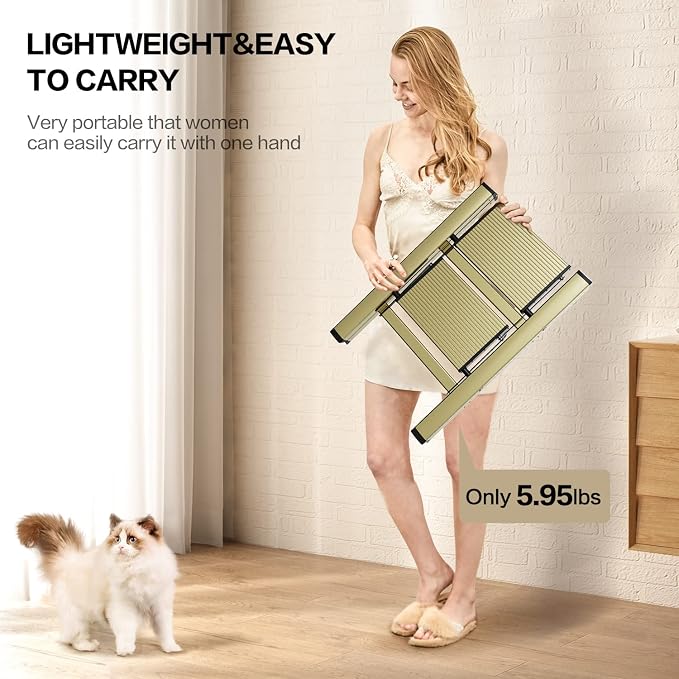 2 Step Ladder, Aluminum Folding Step Stool with Anti-Slip Sturdy and Wide Pedal, Lightweight Portable Multi-Use Stepladder for Home and Kitchen Use Space Saving, Gold, 330 lbs