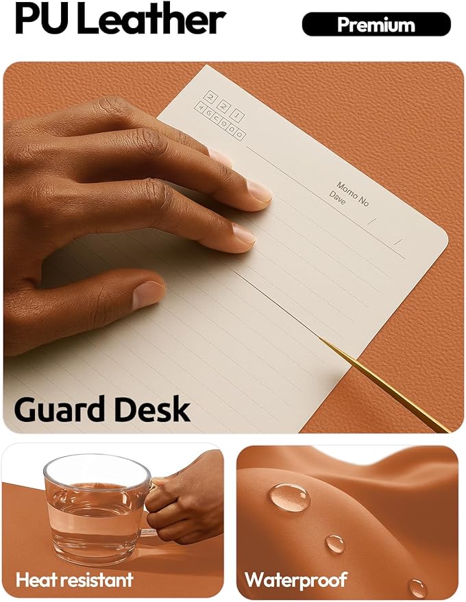 YSAGi Leather Desk Protector, Office Mat, Large Mouse Mat, Non-Slip PU Leather Blotter, Laptop Desk Mat, Waterproof Writing Pad for Office and Home (Brown, 35.4" x 17")