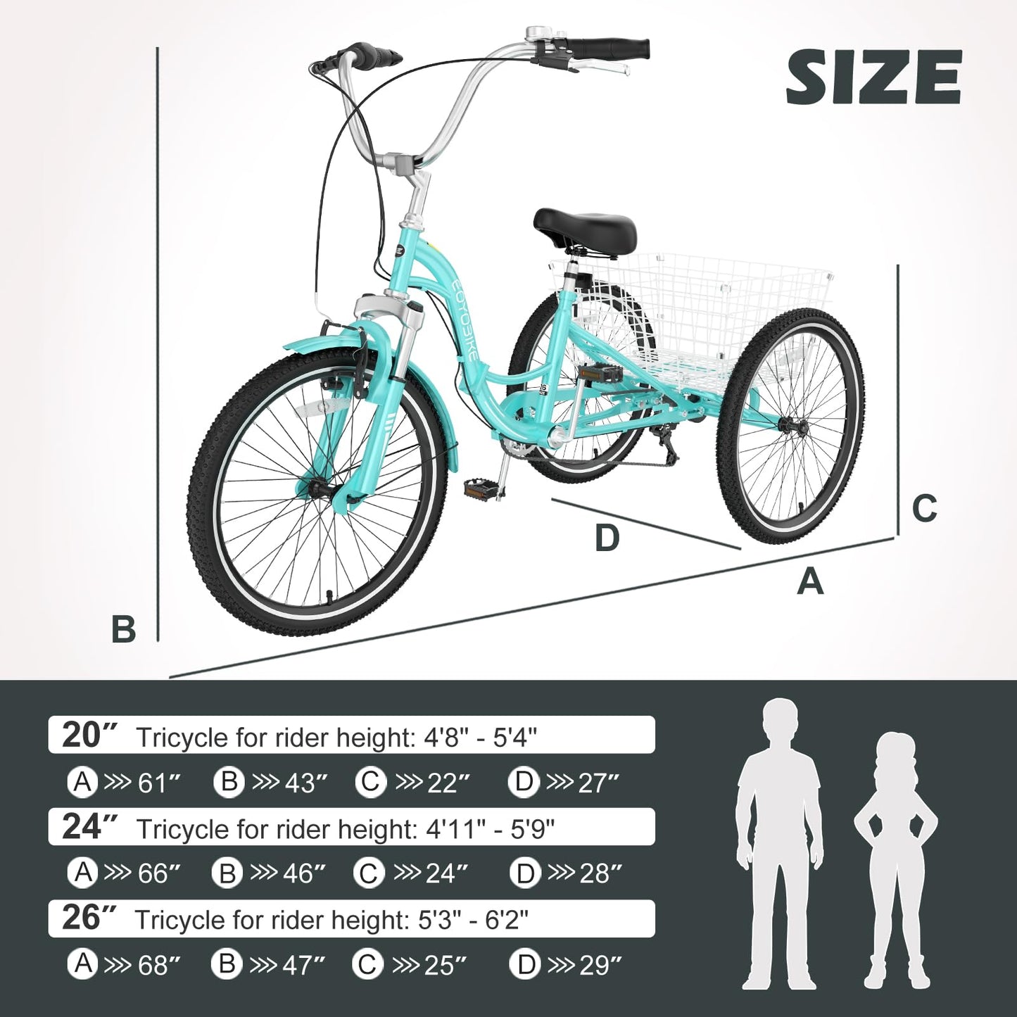 ABORON Adults Tricycle, 3 Wheels Bike for Adult, Tricycle for Adults, Double-Wall Wheel Rims, for Women Men Exercise Outdoor Sports