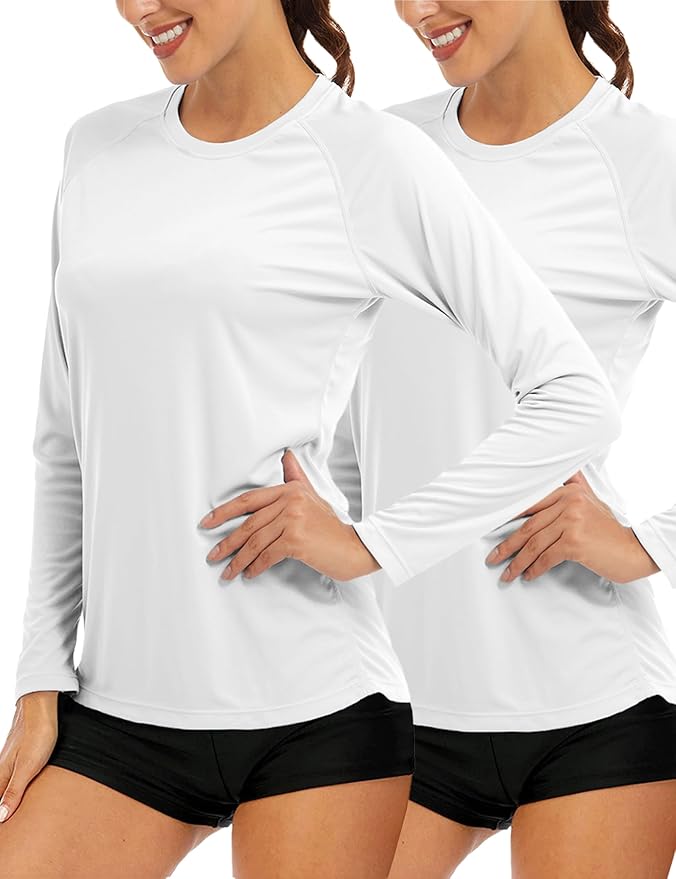 MAGCOMSEN Women's 2 Pack Long Sleeve Shirts UPF 50+ Sun Protection Quick Dry Swim Shirt for Rash Guard Fishing Workout