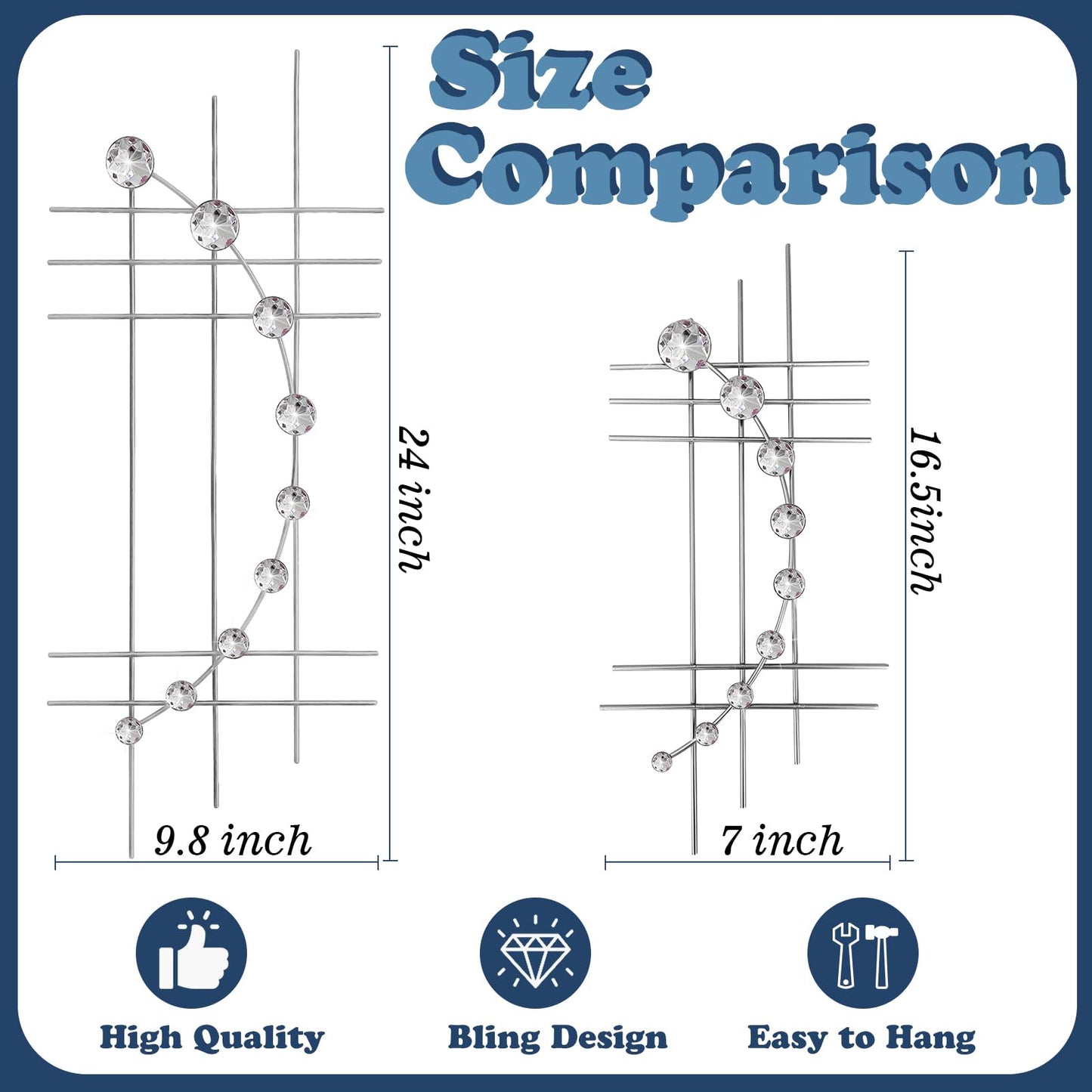 ZEXUIRU 4 Set Bling Metal Wall Art Jeweled Crystal Hang Wall Decor Rhinestone Diamond Iron Abstract Wall Sculpture 16.7 * 7inch Silver