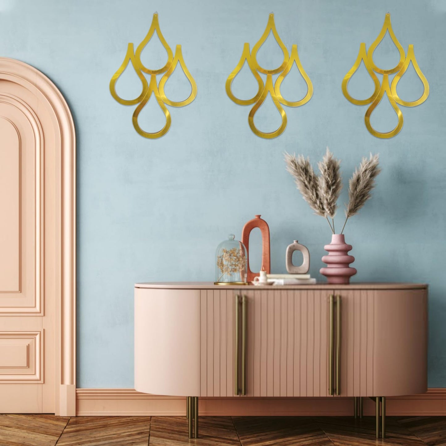 CONEHOY 3 Pcs Teardrop Wall Mirror Hanging Gold Wall Mounted Decorative Accent Mirror for Home Bedroom Living Room Bathroom(15.7 x 11 Inch)