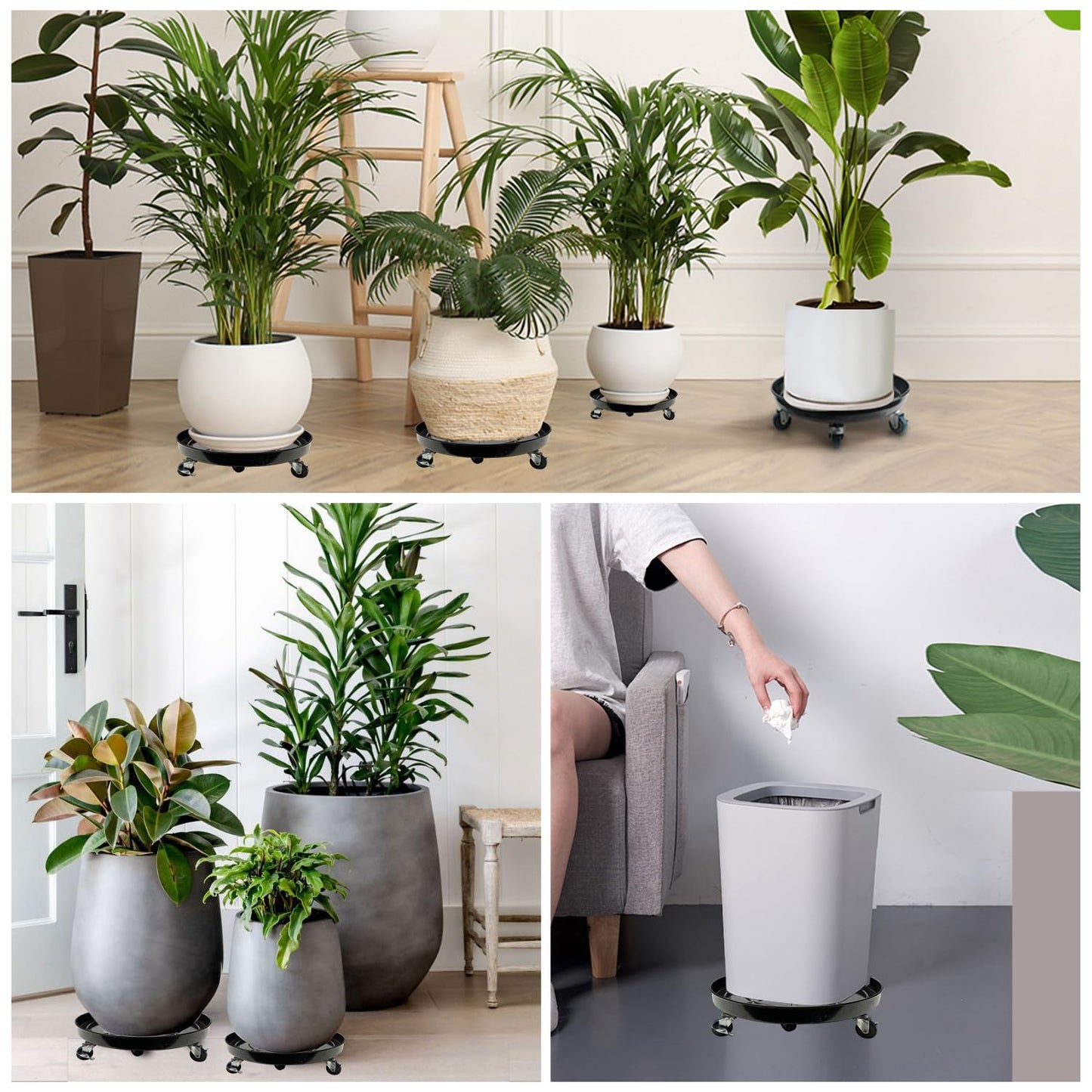 AyaLight 2 Pack Metal Plant Caddy With Wheels 14 Inch Black, Round Rolling Heavy Duty Plant Dolly, Heavy Plant Pot Mover Outdoors or Indoors, The Metal Wheel Can Rotate 360 Degrees or Lockable.