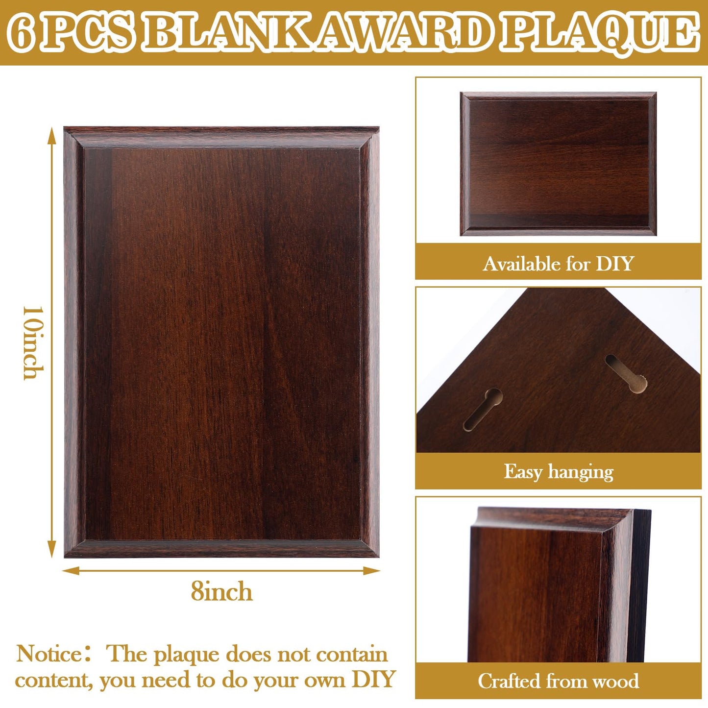 Memorywuu 4 Pcs DIY Blank Award Plaques Personalized Engraved Plaques Wooden Trophy Gift for Thank You, Photo, School, Sports, Special Achievements, Retirement (Walnut,8 x 10 Inch)