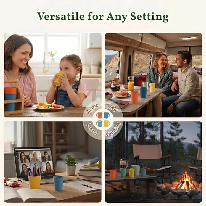 Homienly Stackable Drinking Glasses Set Wheat Straw Shatterproof Cups | Unbreakable Kitchen Cups for Kids & Adults | Reusable, Dishwasher Safe for Party, Outdoor (8 oz, Small)