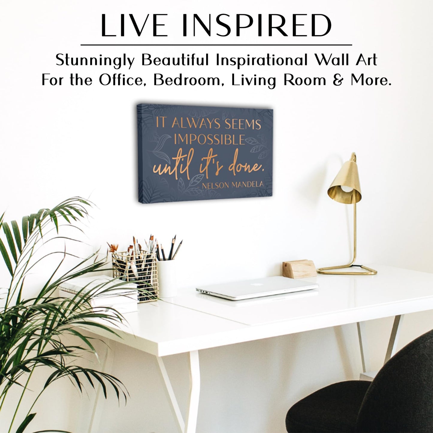 It Always Seems Impossible Until It's Done Wall Art, Nelson Mandela poster Inspirational Wall Art Decor Framed Canvas Poster 10 x 16.5 Inch, Positive Pictures For Office Bedroom Living Room