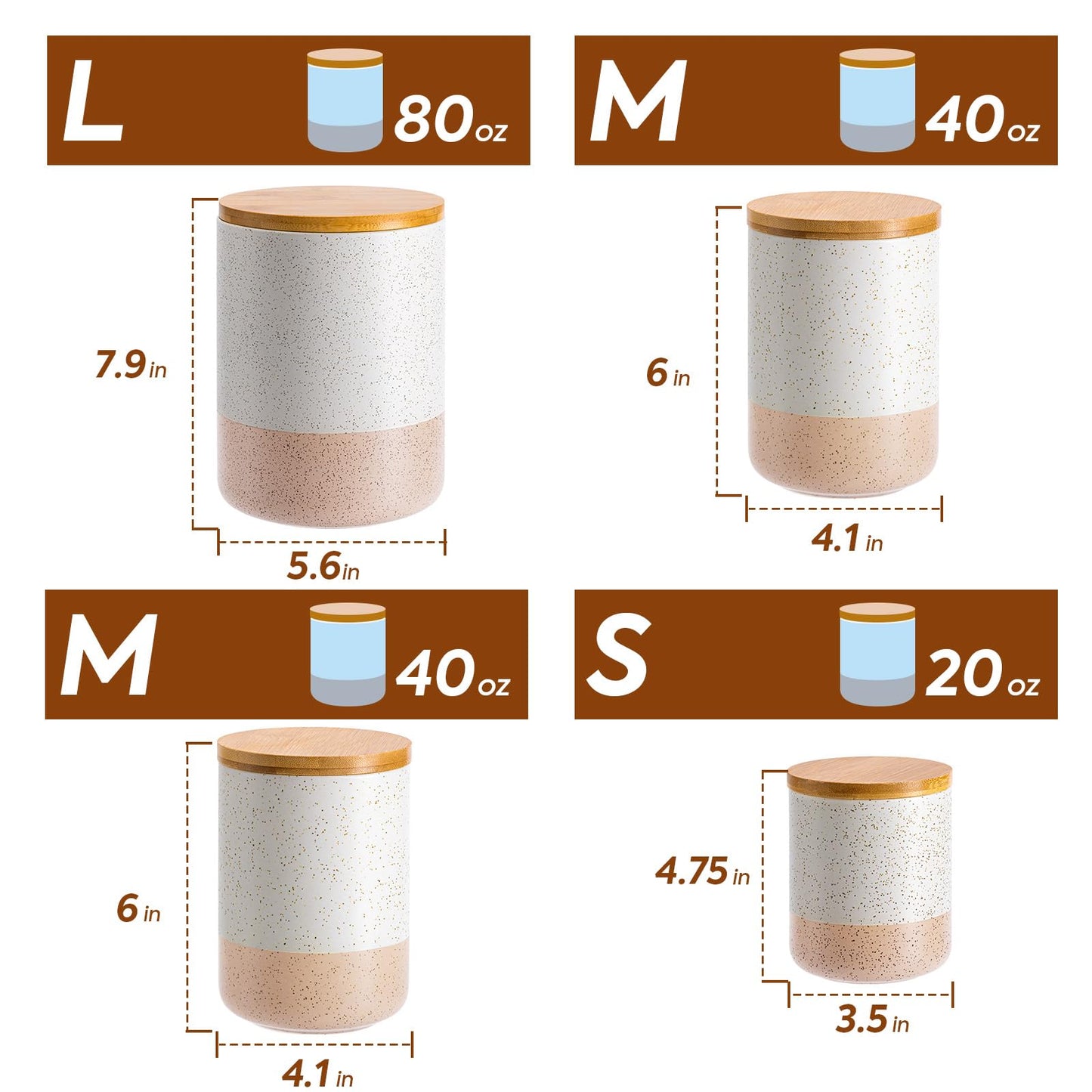 Yangbaga Canisters Sets for Kitchen Countertop-Set of 4 Ceramic Kitchen Canisters Food Storage Jar with Airtight Wood Lids & Spoons & Label,Large Flour and Sugar Containers for Serving Ground Coffee