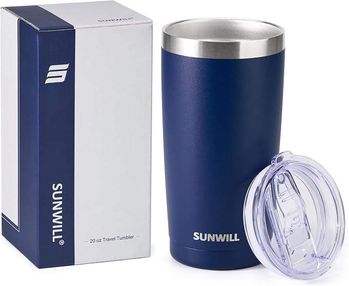 SUNWILL Travel Coffee Tumbler 20 oz, Insulated Mug with Lid, Stainless Steel Cup for Outdoor, Powder Coated Navy
