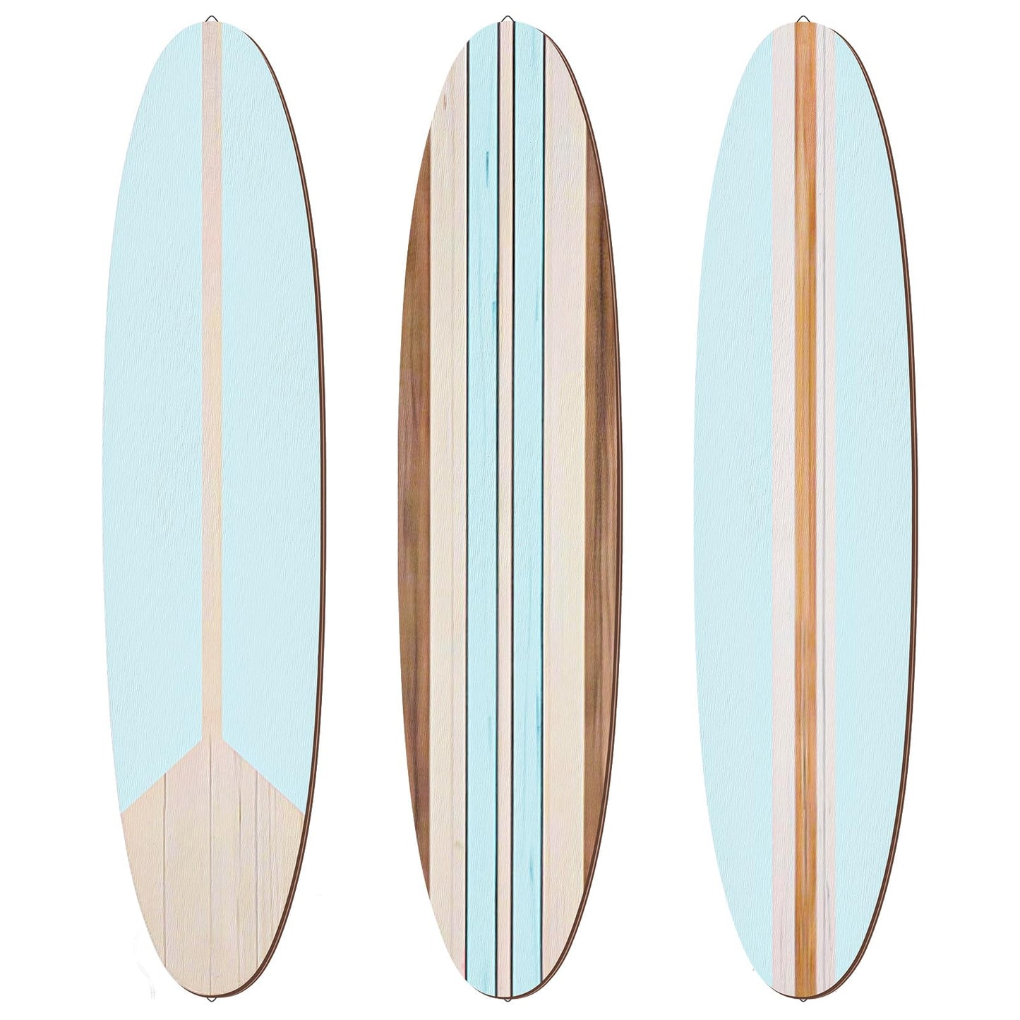 Gerrii 3 Pieces Surfboard Wall Decor 23.6" x 5.4" Preppy Beach Room Decor Aesthetic Large Wooden Cute Beachy Tropical Wall Art for Surfer Bedroom Bathroom Decorations(Blue,Stripe)
