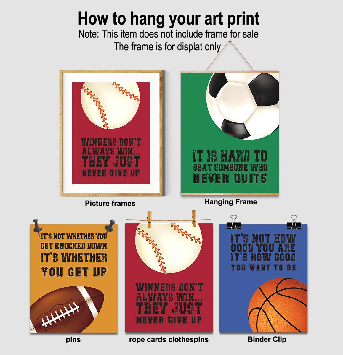 MTL HOE Inspirational Wall Art Posters Decor Print Of Boys Room Motivational Art Of Sports Positive Quotes Basketball Football Baseball Soccer Wall Decor For Boys Bedroom Playroom Classroom