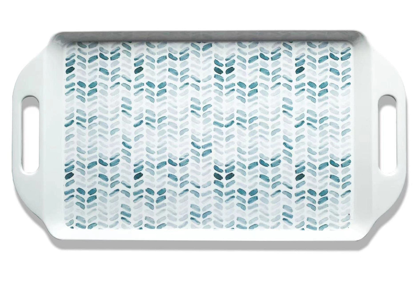 Bowla Melamine Rectangular Serving Tray with Handles (Whiteplants, Rectangular 17X9)