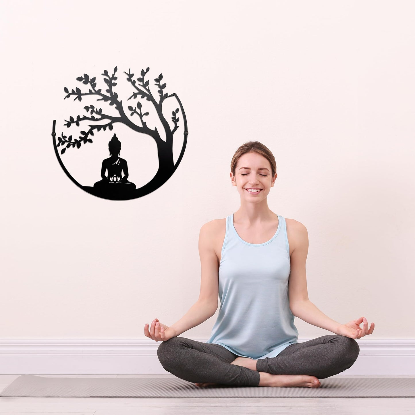 Slagindeco Metal Tree Of Life And Buddha Wall Decor, Zen Lotus Meditation Spiritual Art, Hindu Decor For Home Office Living Room Bedroom Yoga Meditation Room And Outdoor