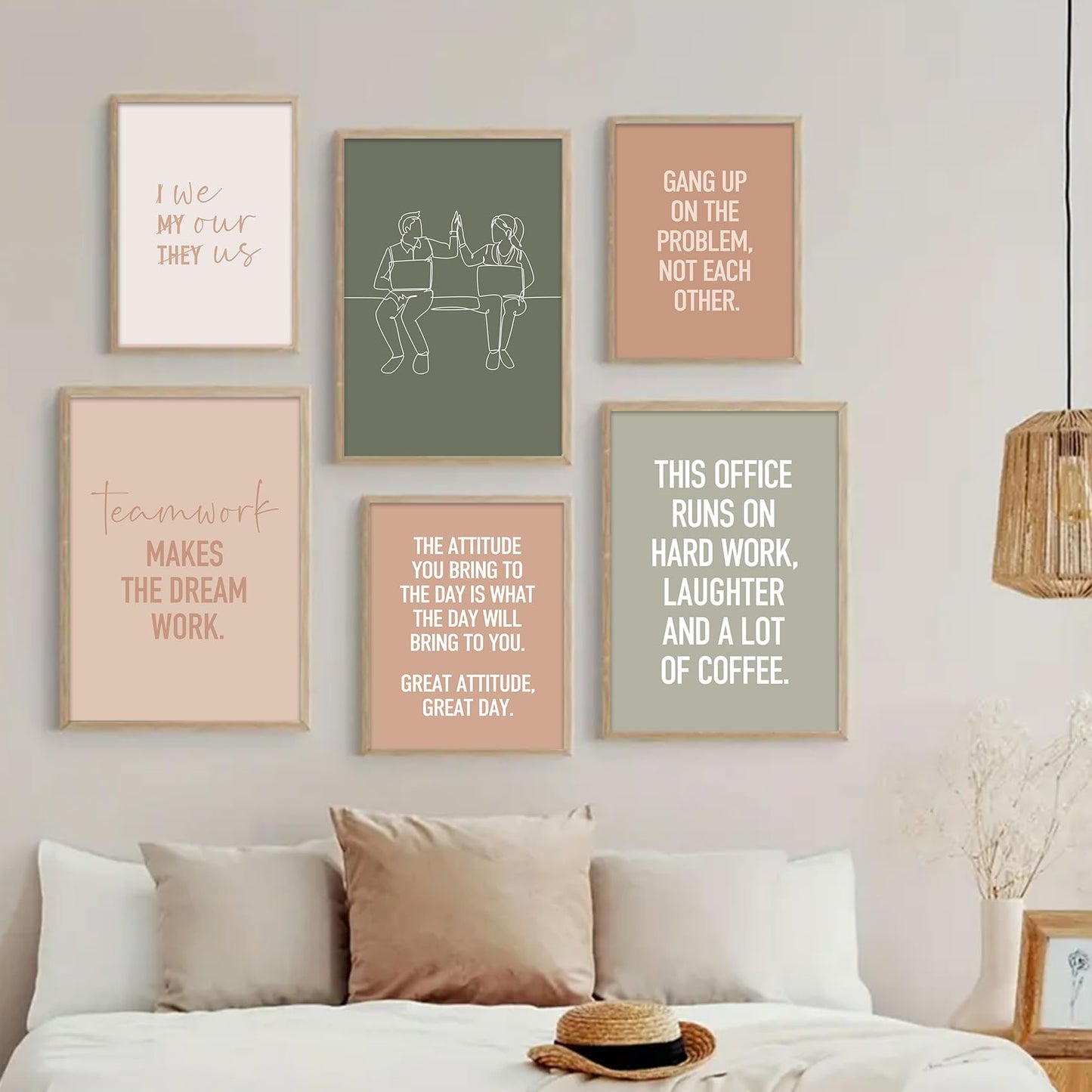 6Pcs Inspirational Office Wall Art Teamwork Motivational Wall Decor Positive Affirmations Uplifting Quotes Canvas Posters prints for Bedroom Office Workplace Home Decoration 8x10in Unframed
