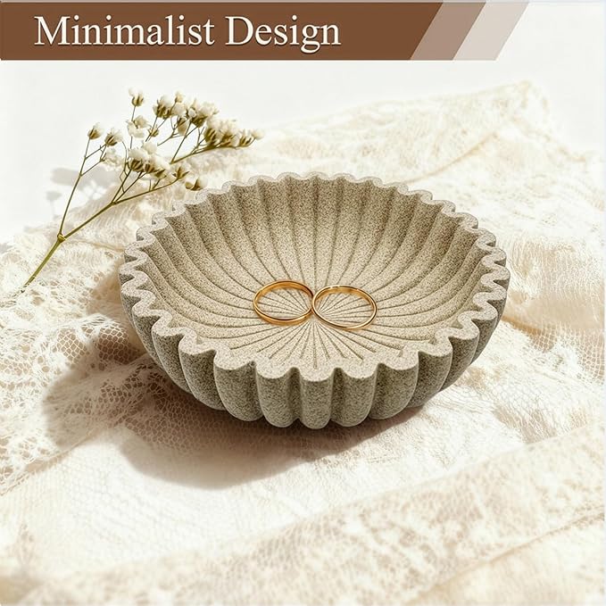 Large Modern Ruffle Bowls,Sandstone Decorative Catch All Bowl for Kitchen Counter and Entryway Table, Handcrafted Fruit Bowls and Key Bowl for Home Decor