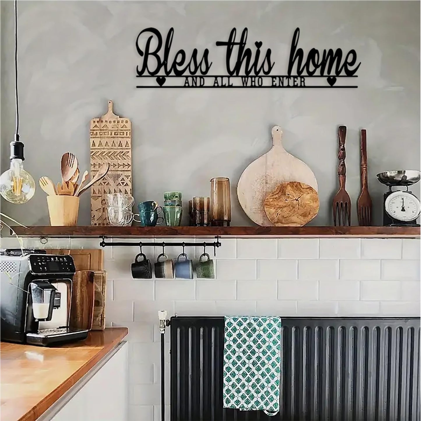 Bless This Home Wall Decor, Blessed Wall Decor, Black Metal Bless This Home Sign, Metal Wall Art Farmhouse Entryway Sculptures for Home Decor Inspirational Quotes, for Hallway, Kitchen, Living Room