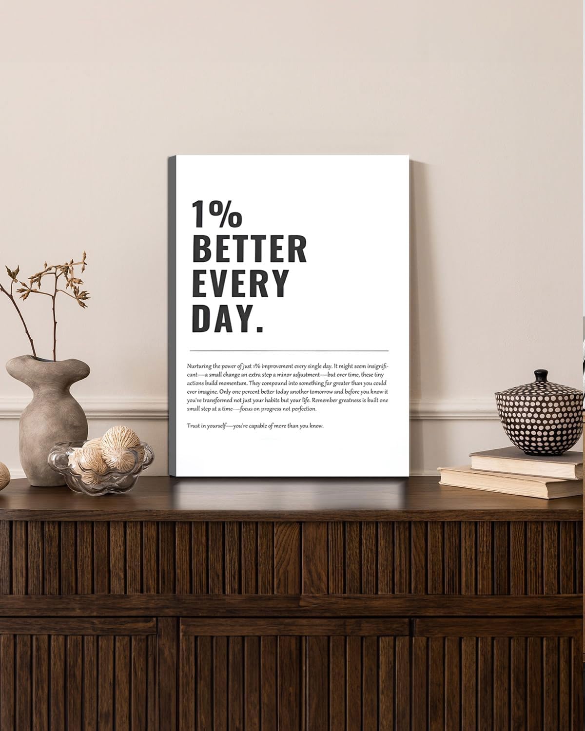 1% Better Every Day Framed Canvas Wall Art Modern Quote Decor 12x16in canvas