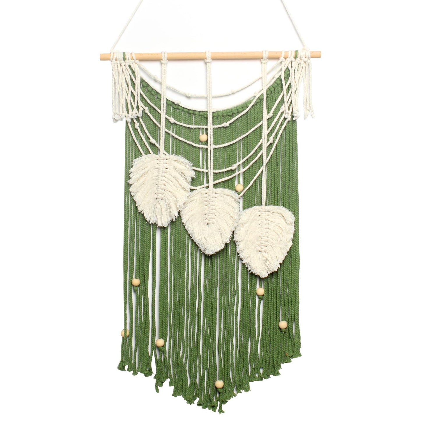 JONKASIPA Macrame Wall Hanging Bohemian Handmade Leaf Feather Wall Art Decorations, Green fringe Chic Home Decor for Apartment Dorm Living Room Bedroom