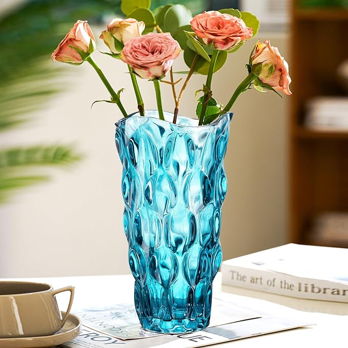 CEMABT Glass Vases for Flowers，Thickened 3.4 lb Morden vases for Tables Centerpieces, vase for Home Decor, Crystal,Colorful,Vintage and Clear Rose Large Vases Christmas Day Gifts（Blue）