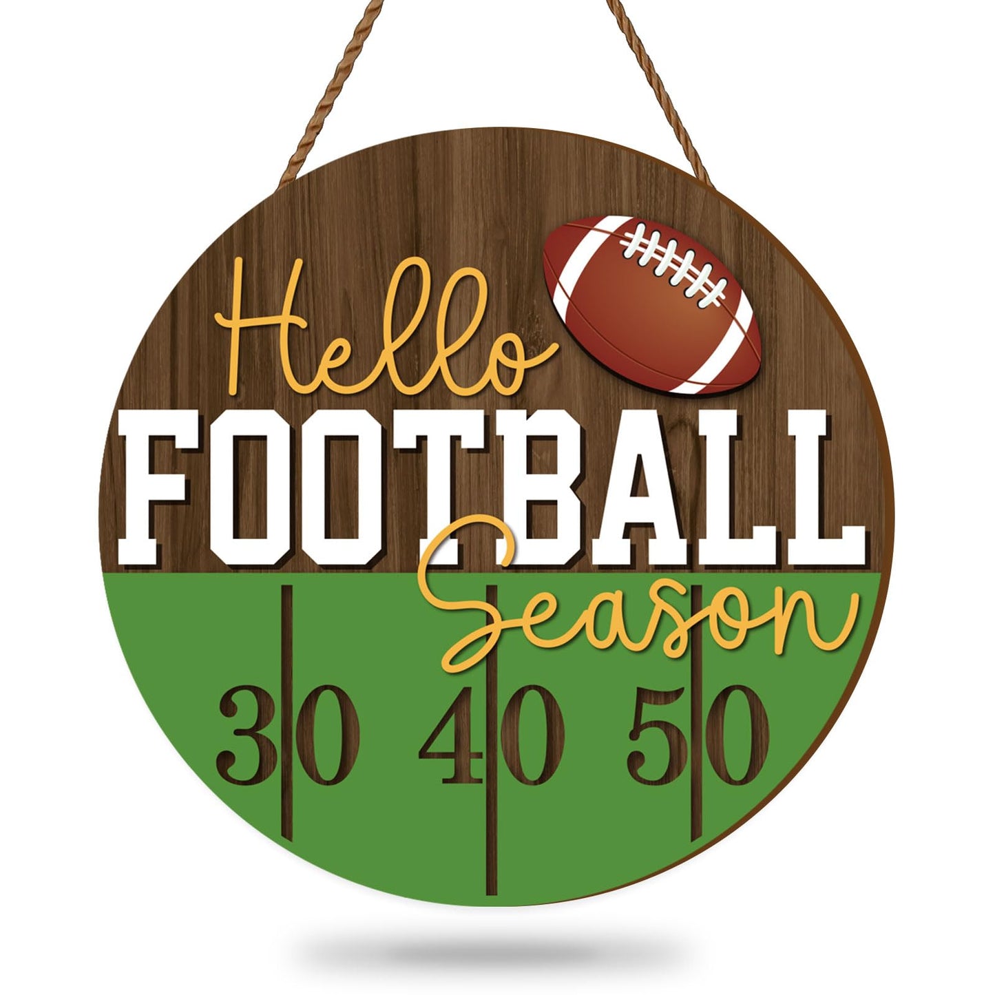 Whaline Football Wooden Hanging Sign Hello Football Season Wall Plaque Sports Game Welcome Wreath Sign Door Hanger for Farmhouse Home Wall Window Porch Tabletop Party Decor Supplies,11.4 Inch