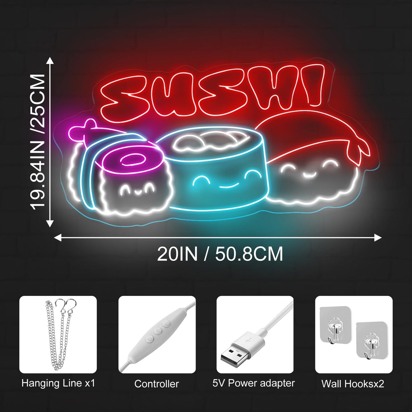 Sushi Neon Sign, Japanese Sushi Neon Light, Sushi Food Led Light, Kitchen Wall Art Sign, Japanese Restaurant Wall Decor, Sushi Shop Restaurant Kitchen Home Neon Decor, Club Party, Sushi Lovers Gift