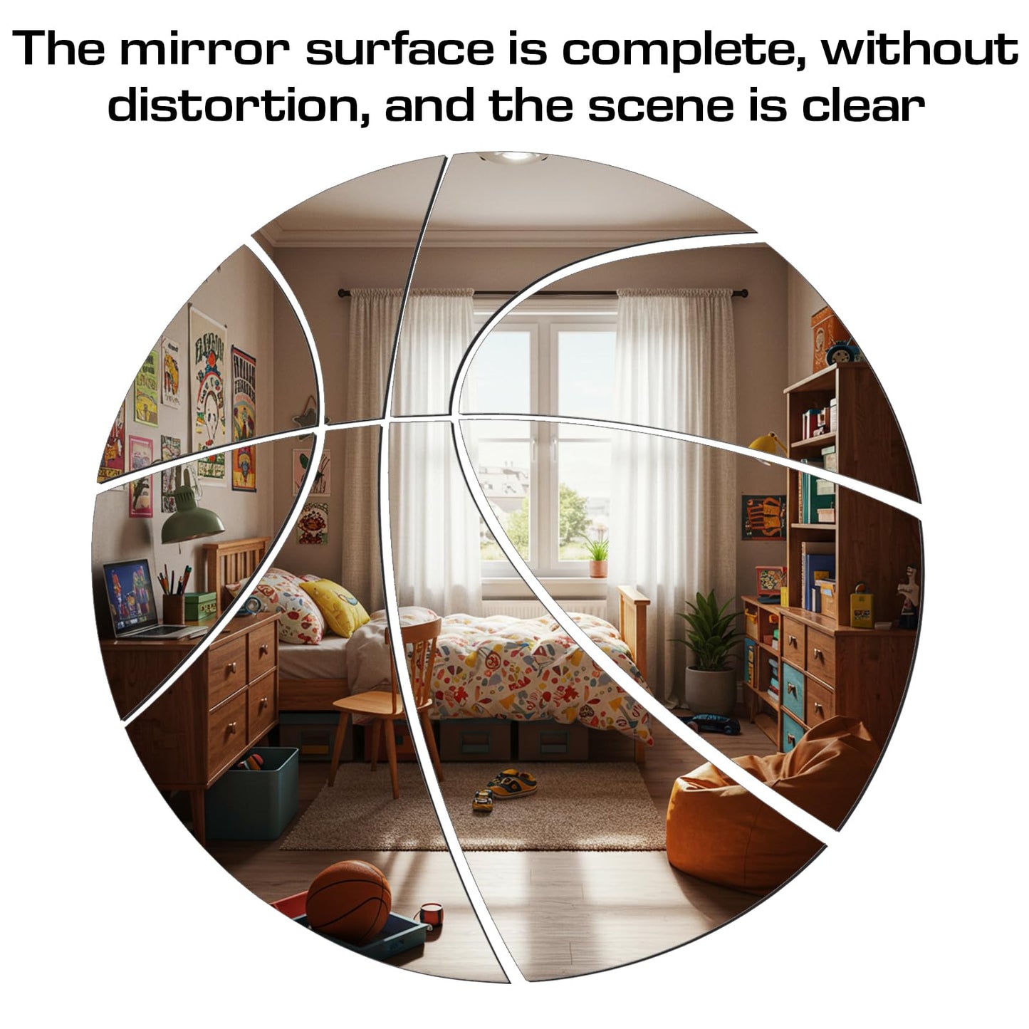 Kathfly 4 Pcs Sports Room Wall Mirror Decor Football Basketball Soccer Baseball Mirror Wall Decal Sticker for Sports Bedroom Nursery