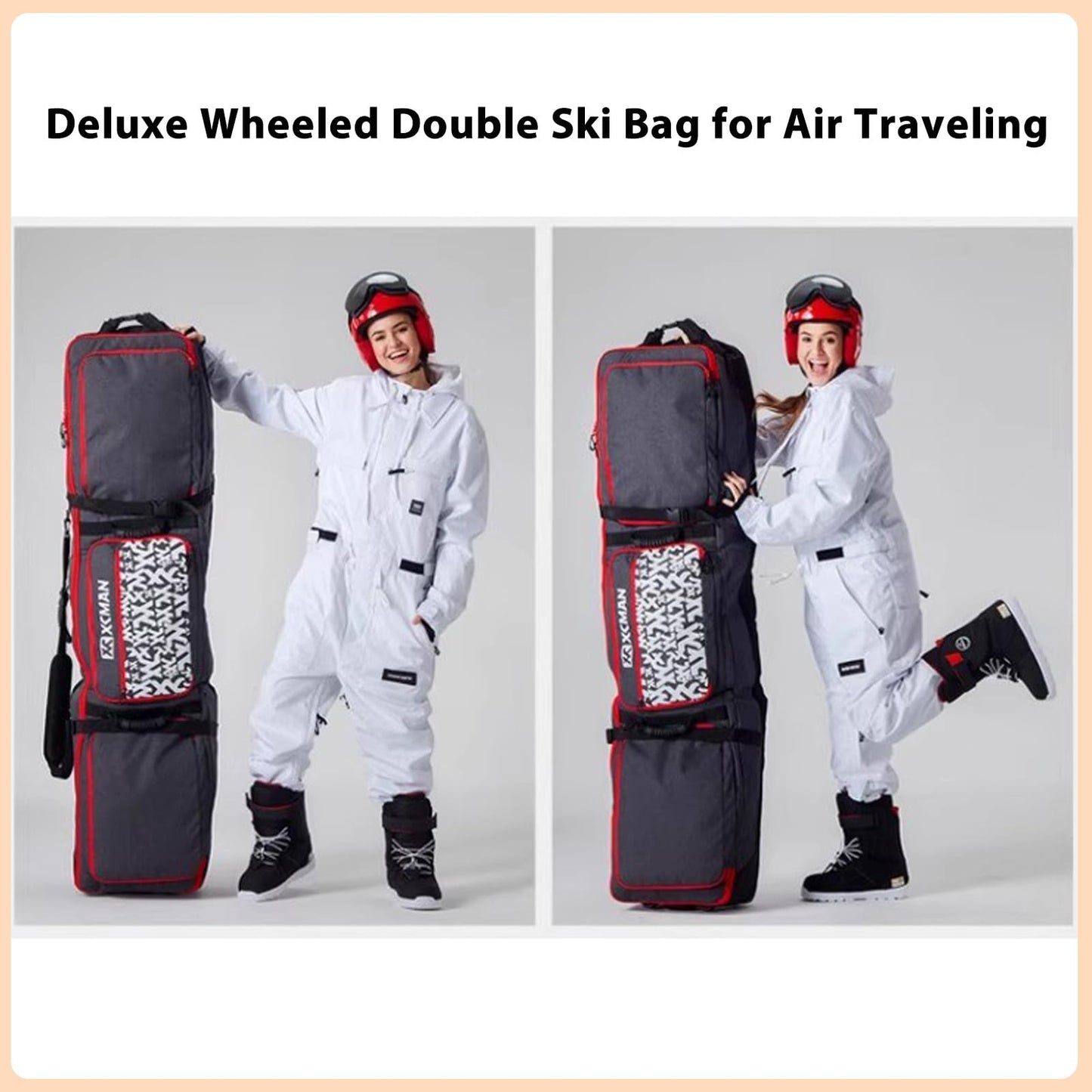 Padded Snowboard Bag with Wheels, Heavy-Duty Wheeled-Ski Travel Bag, Storage Ski Board Boots, Helmet, Jacket for Flying Air Travel, 65 Inch (Extendable to 80.7 Inch),Red