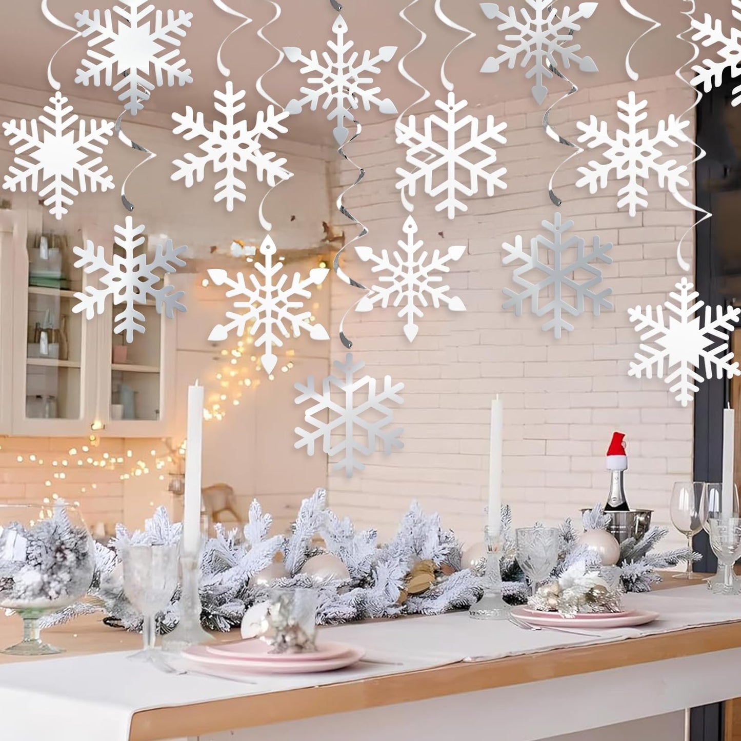 20Pcs Winter Snowflake Hanging Swirl Decorations, Christmas Snowflakes Ceiling Streamers Sliver White Snowflake Hanging Decorations for Christmas Winter Wonderland Frozen Party Supplies