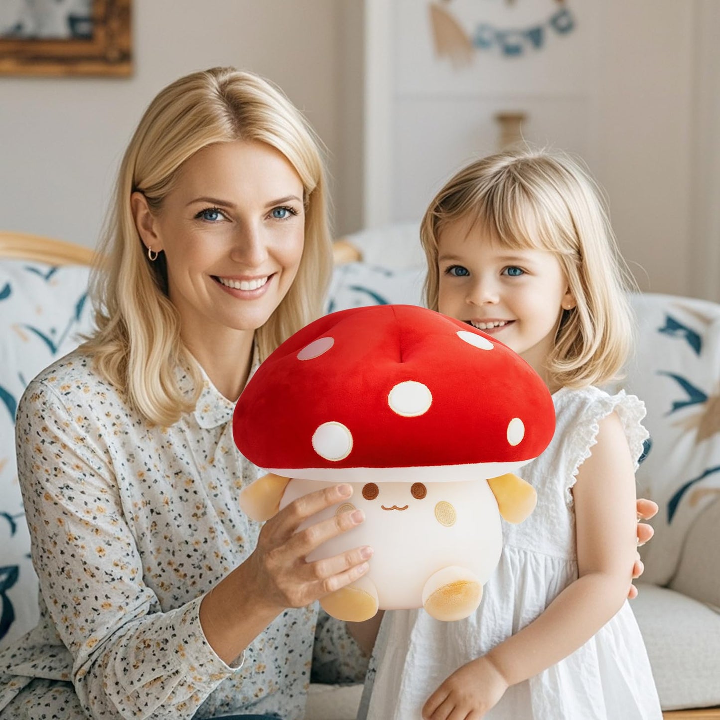Nuokin Mushroom Plush Toys 12 inch Cute Stuffed Mushroom Pillow Stuffed Toy Birthday Present Home Decor Halloween for Kids (Red)