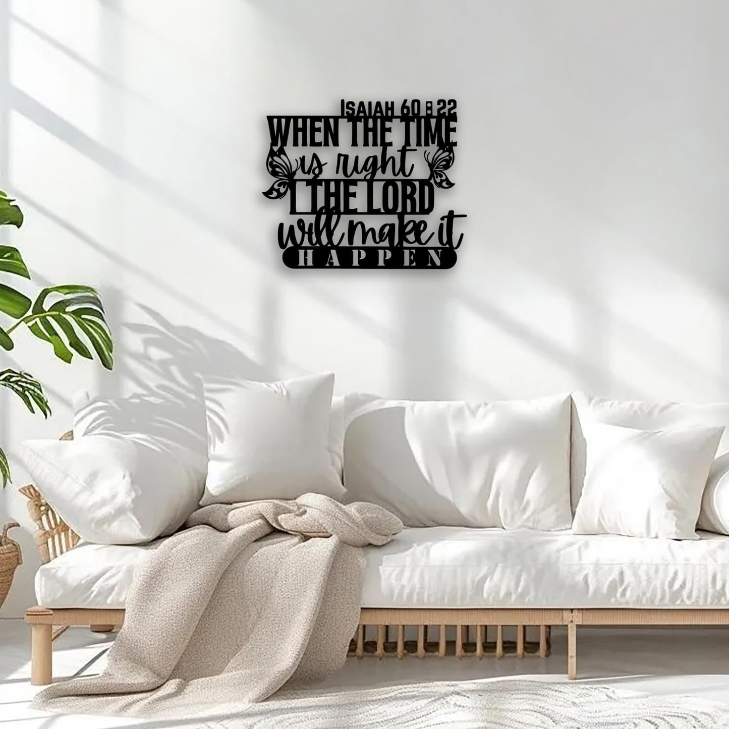 Isaiah 60 22 Butterfly Metal Wall Decor - Christian Faith Room Decor Motivational Inspirational Scripture Wall Art Home Decor for Living Room, Bedroom, Dining Room, Office (Black)