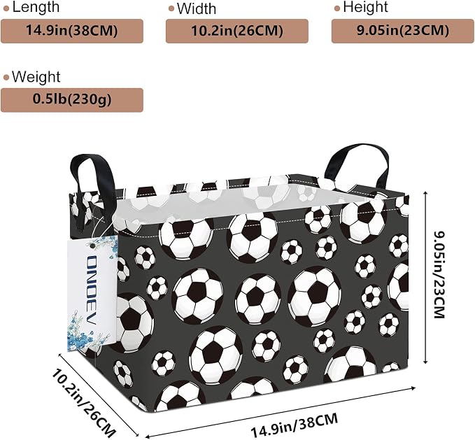 Rectangular Soccer Ball Pattern Storage Bin, Decorative Canvas Laundry Basket with Dual Handles, Foldable Household Toy Organizer, Multipurpose Party Gift Basket for Bedroom Dorm (Soccer)