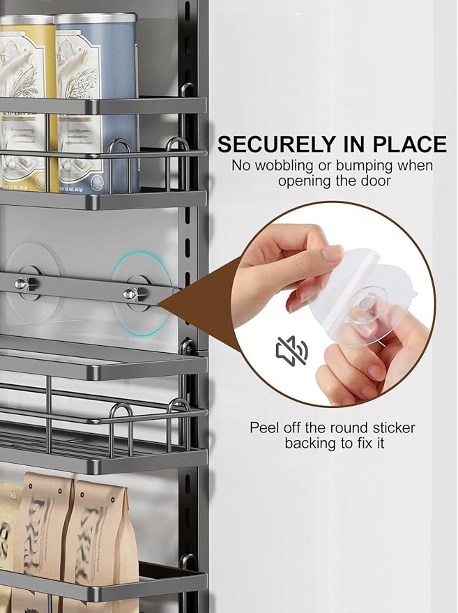 Delamu 9-Tier Over the Door Pantry Organizer, Adjustable Pantry Door Organizers and Storage, Metal Hanging Basket Wall Spice Rack Seasoning Organizer, Door Organizer Kitchen Bedroom Bathroom,12"Black