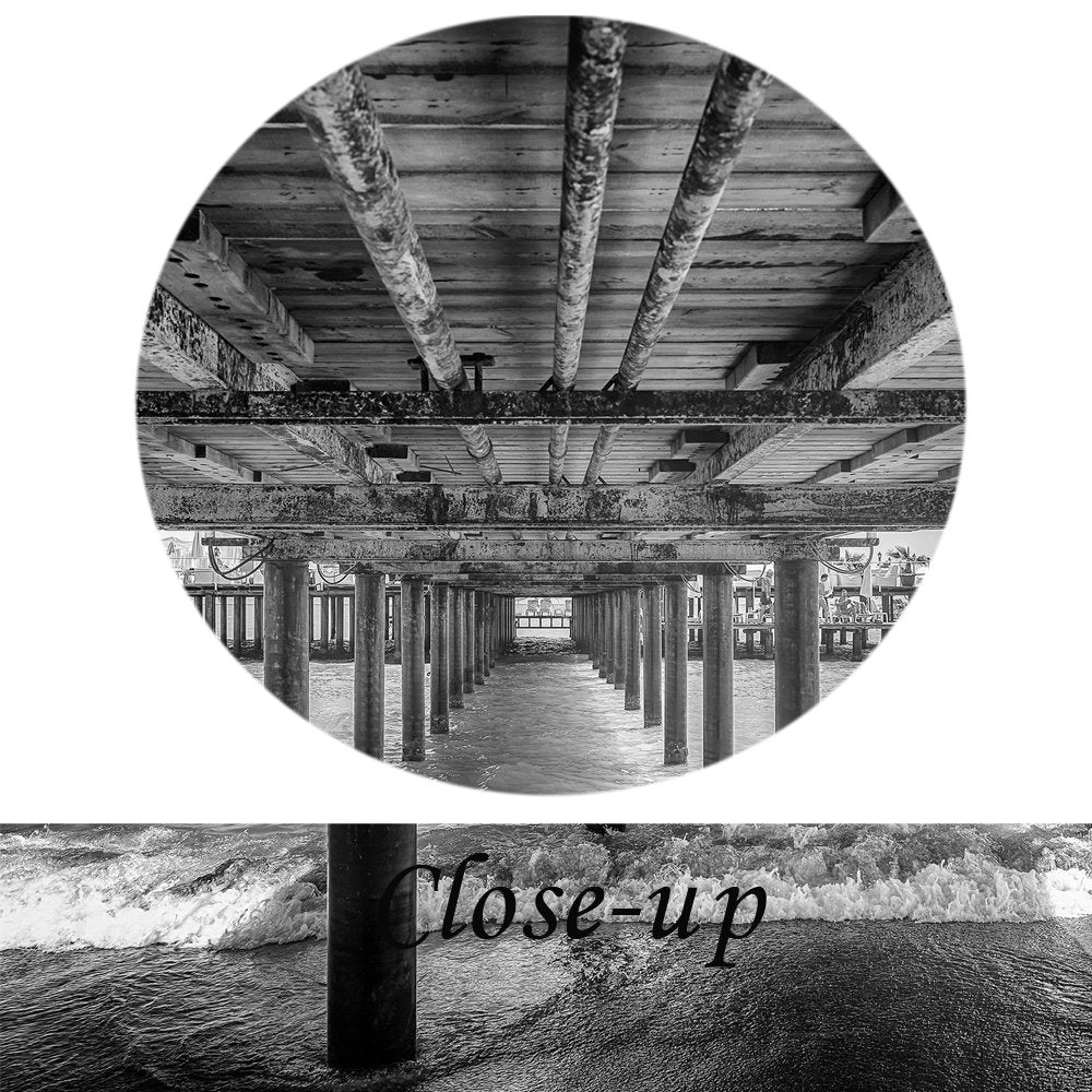 KREATIVE ARTS - UNDER THE PIER Premium Canvas Art Print Black and White Large Seascape Wall Art Deco Canvas Picture Stretched on Wooden Frame as Modern Gallery Artwork