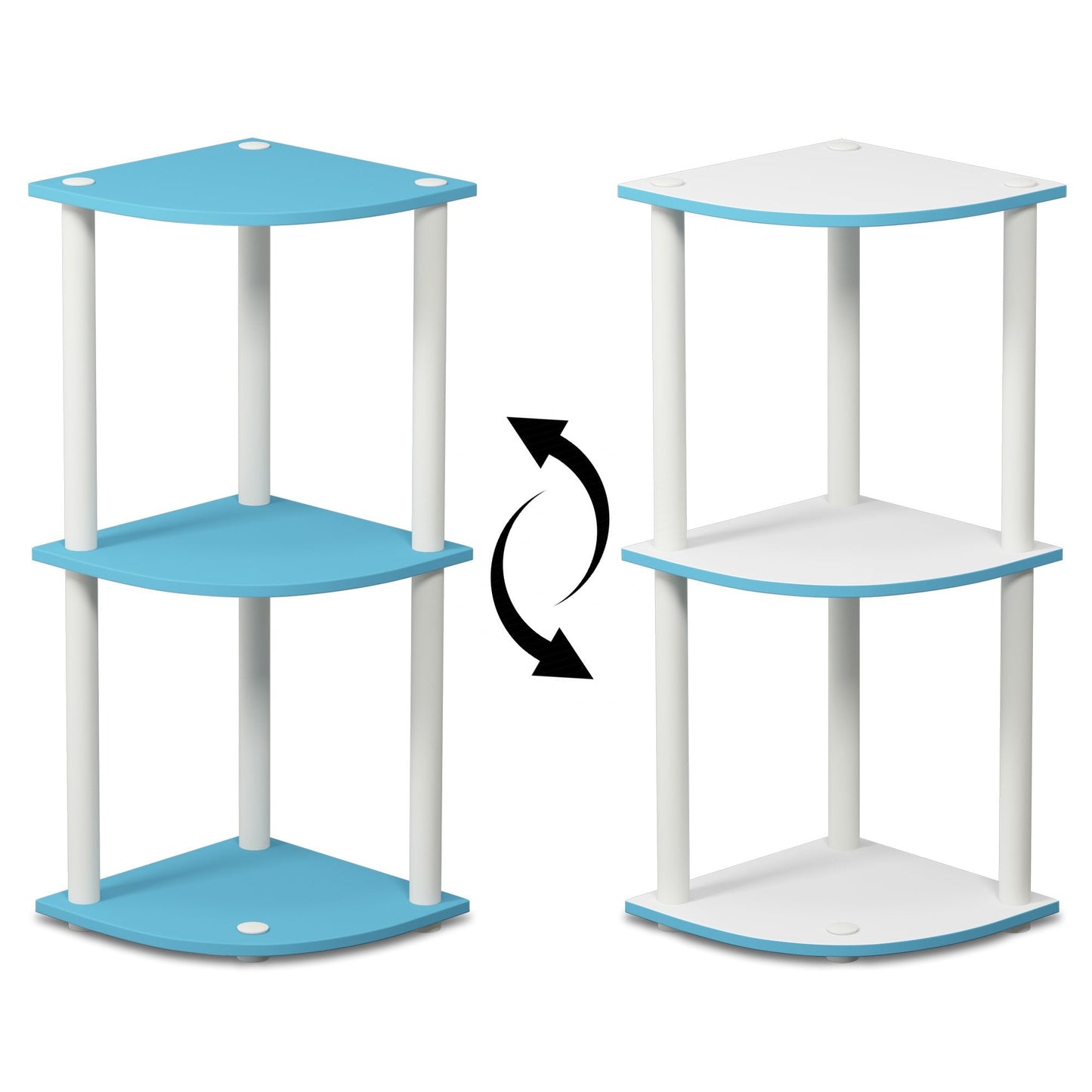 Furinno TURN-N-TUBE Corner Shelf, 3-Tier Corner Bookshelf, Display Storage Shelves with Open Shelves, for Organization and Storage, Living Room, Home Office, Garage, Light Blue