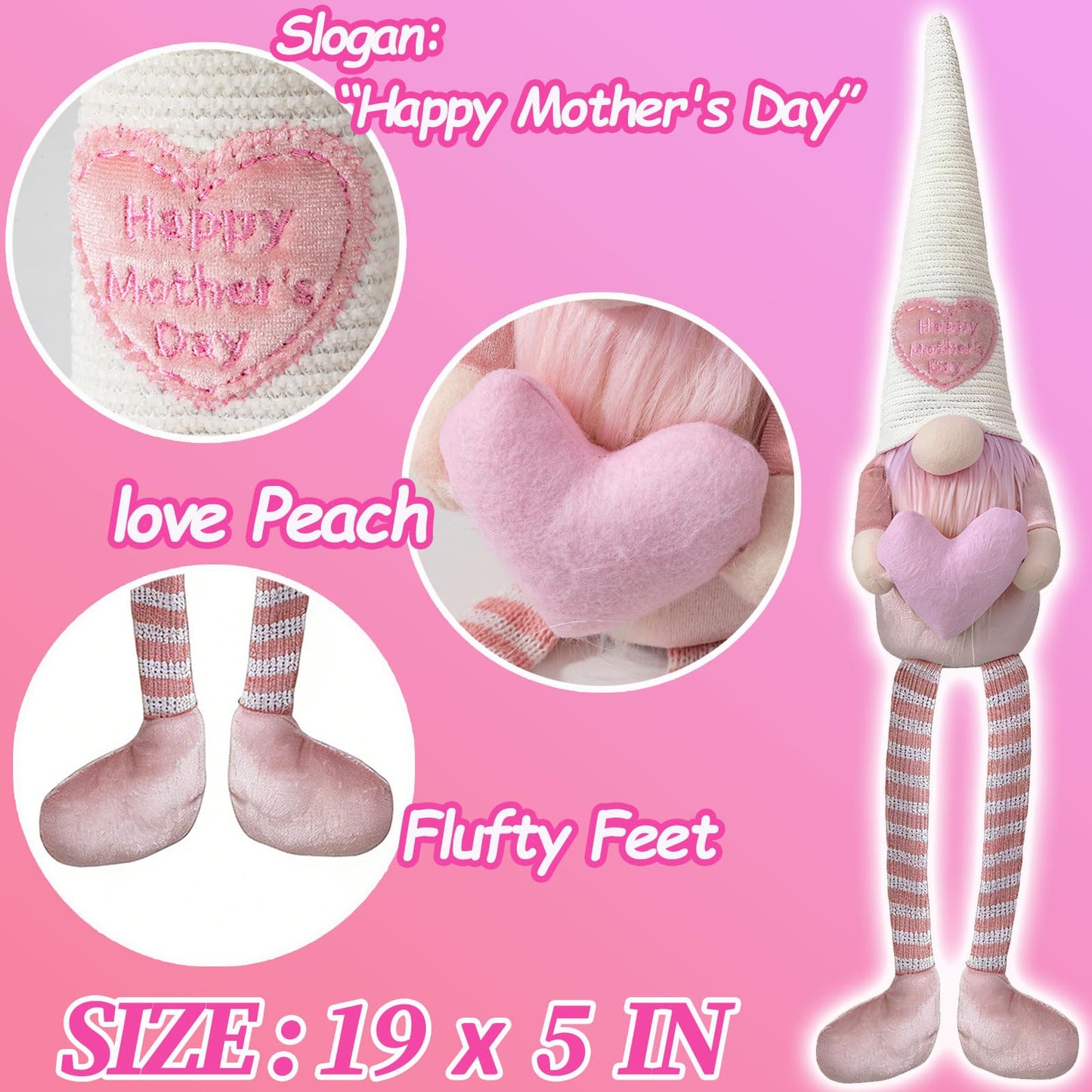 unanscre Mothers Day Gnomes Plush Decorations - 3PCS Long Dangle Leg Spring Gnomes Best Ever Gifts for Women Mom Mama Mommy, Handmade Dolls for Mother‘s Day Home Table Ornament, Tiered Tray Decor