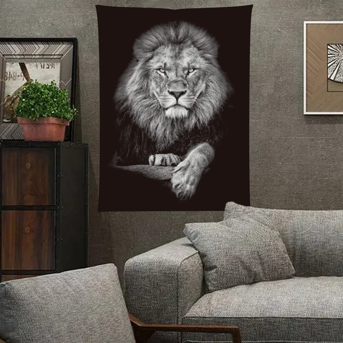 Jaccaws Black and White Lion Wall Hanging, 59''x 79'' for Bedroom, Living Room, Office