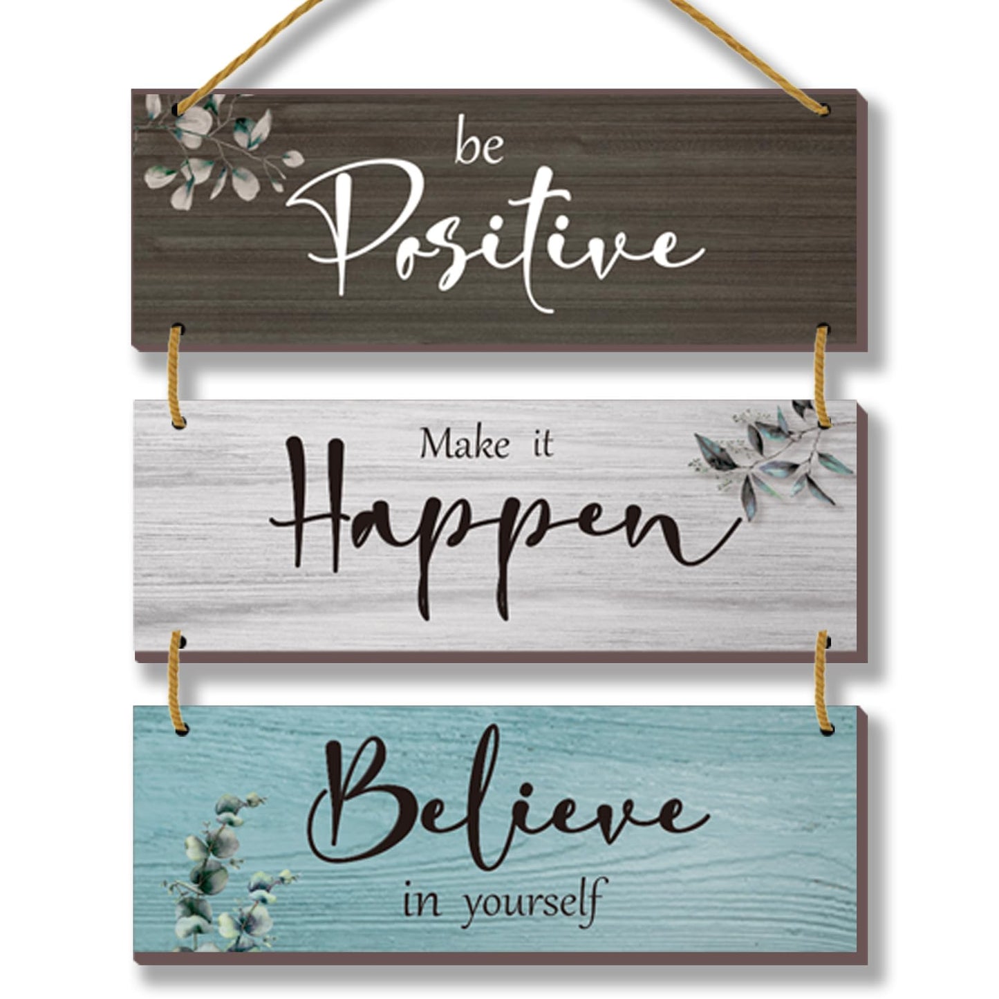FENCORDAR 3 Pcs Office Wall Decor Inspirational Rustic Motivational Plaques With Sayings Wooden Farmhouse Positive Hangings for Home Bathroom Bedroom Kitchen(Fresh 12x4inch)