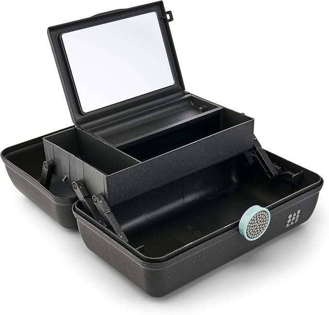 Caboodles On-The-Go Girl Makeup Box, Black Sparkle, Show Girl Collection, Hard Plastic Makeup Organizer Box, Built-In Mirror, Secure Latch for Safe Travel, Spacious Storage for Large Items