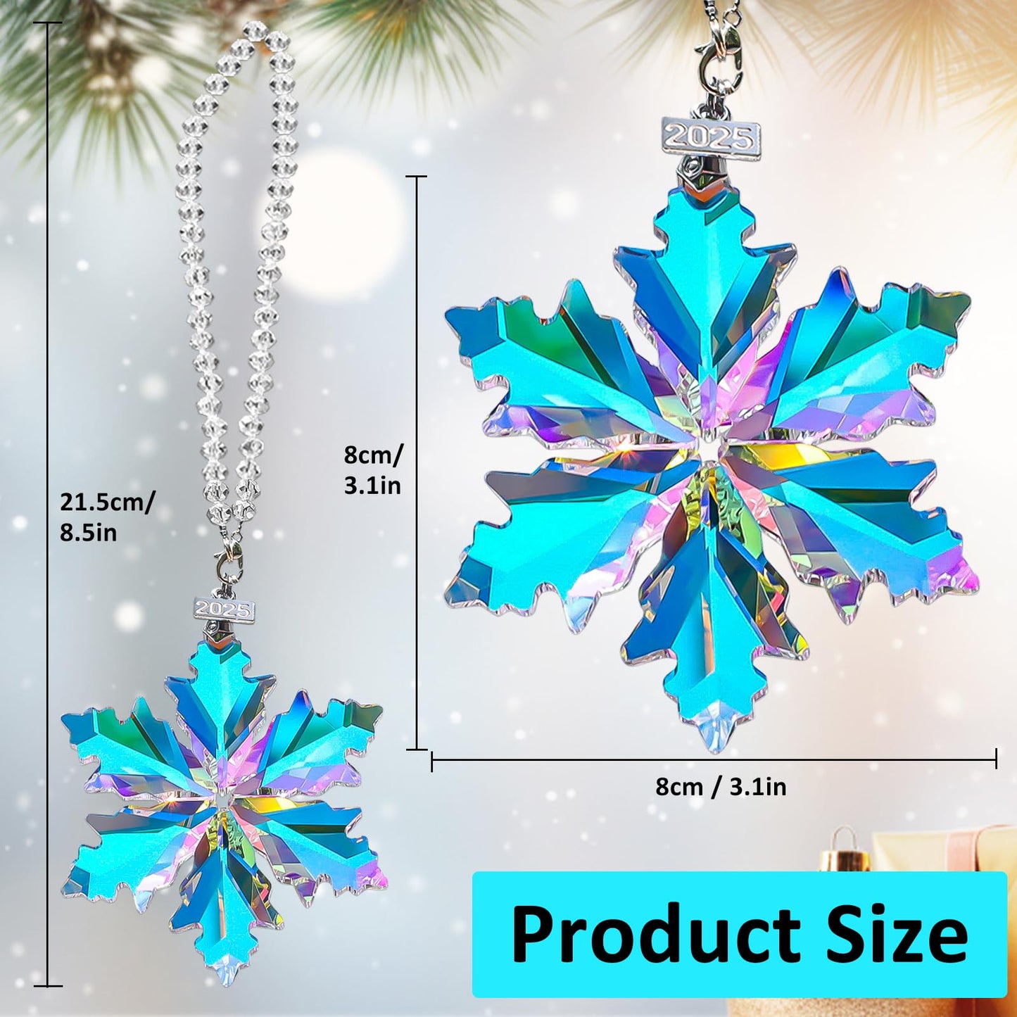 2025 Annual Edition Christmas Snowflake Ornament,Crystal Christmas Ornaments 2025,Crystal Ornament for Christma Tree,Beautiful Ornaments for Women Girls