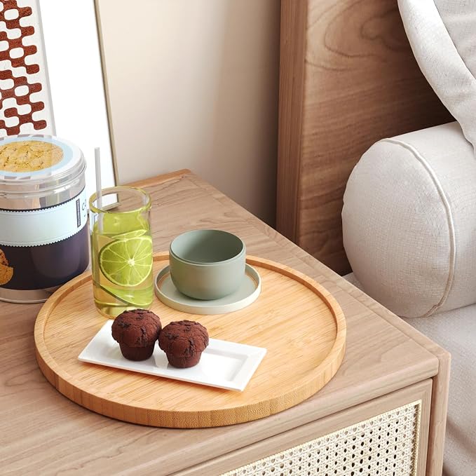 VERTORGAN Bamboo Serving Tray,9.8 Inch Decorative Trays Platter for Coffee Table,Living Room,Bar,Party,Mini Charcuterie Boards Cheese Board,Home Decor（Natural）