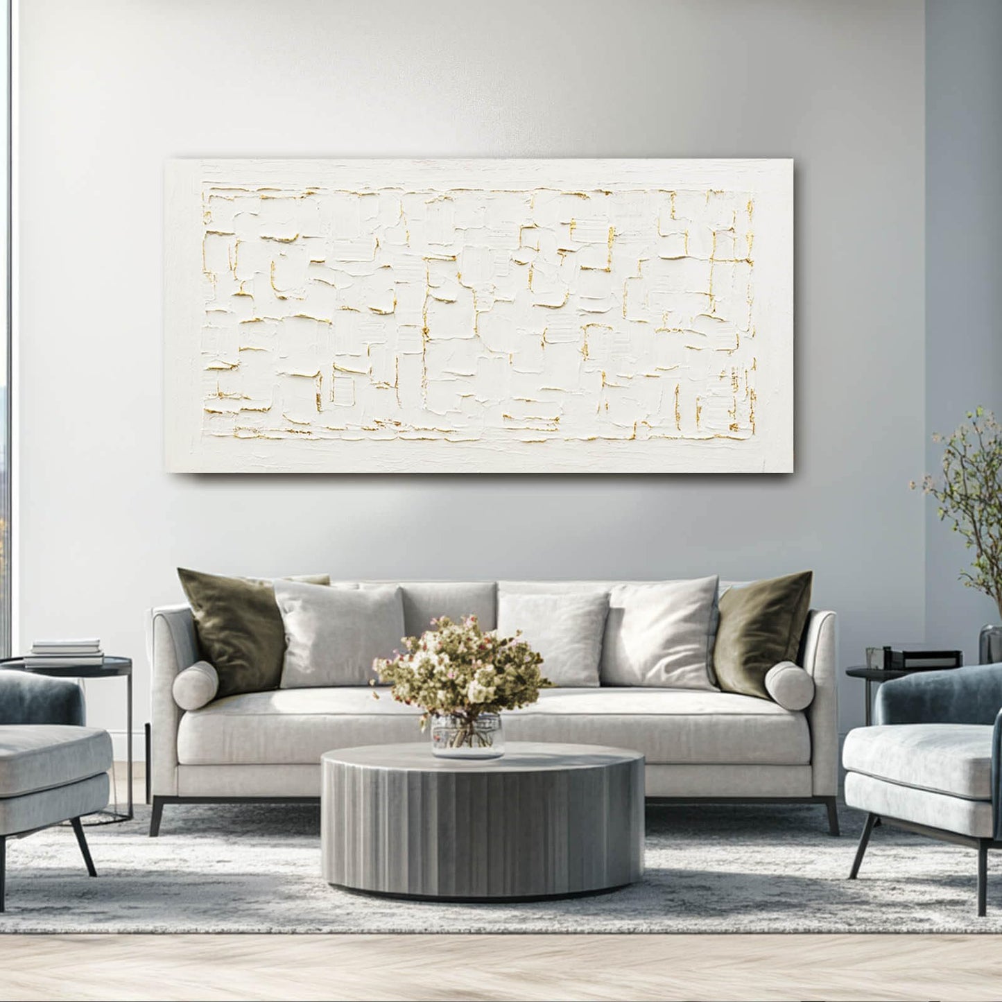 SOUGUAN Textured Wall Art Block Wall Painting Abstract Canvas Wall Pictures 24"x48" Art Posters for Office Artwork for Living Room